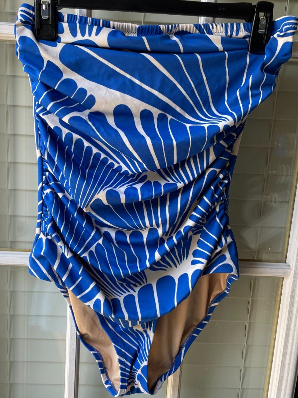 J.Crew Blue and White Strapless One Piece Swimsuit